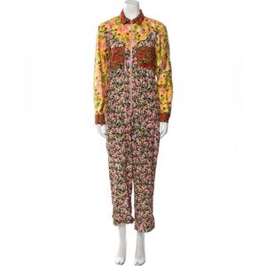 Farm Rio Floral Print Colorblock Long Sleeve Zip Front Jumpsuit